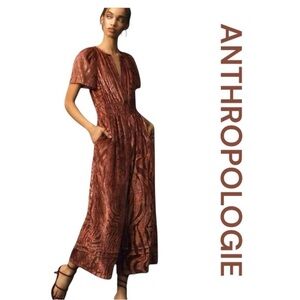 ANTHROPOLOGIE The Somerset Jumpsuit Velvet Burnout Edition, Size XS.